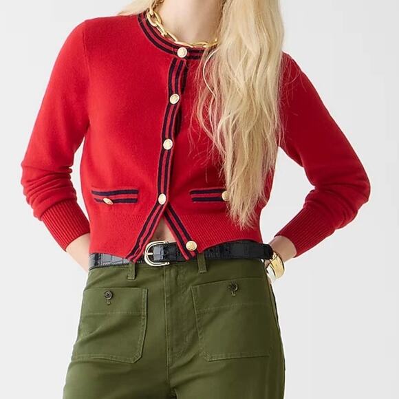 J. Crew Cashmere Sweater Lady Jacket Contrast Trim M - Picture 8 of 10